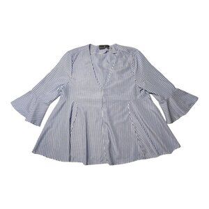 Pomander Place Tuckernuck Addie Blouse Striped Blue Bell Sleeve Tunic Top Small
